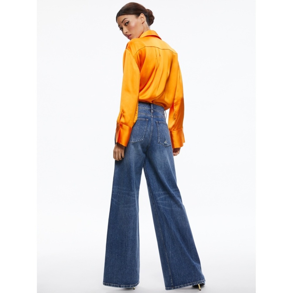 Alice + Olivia Finely Oversized Button Down Shirt Tangerine Orange Women Size M - Picture 2 of 11
